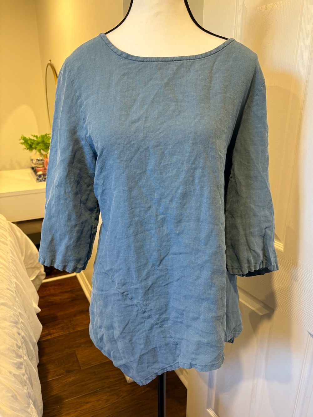 Bryn Walker Blue Linen Tunic Top Small Made in USA Minimalist